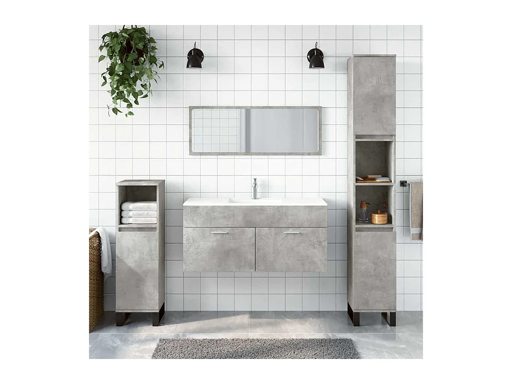 Badkamermeubel met spiegel in betongrijs bewerkt hout