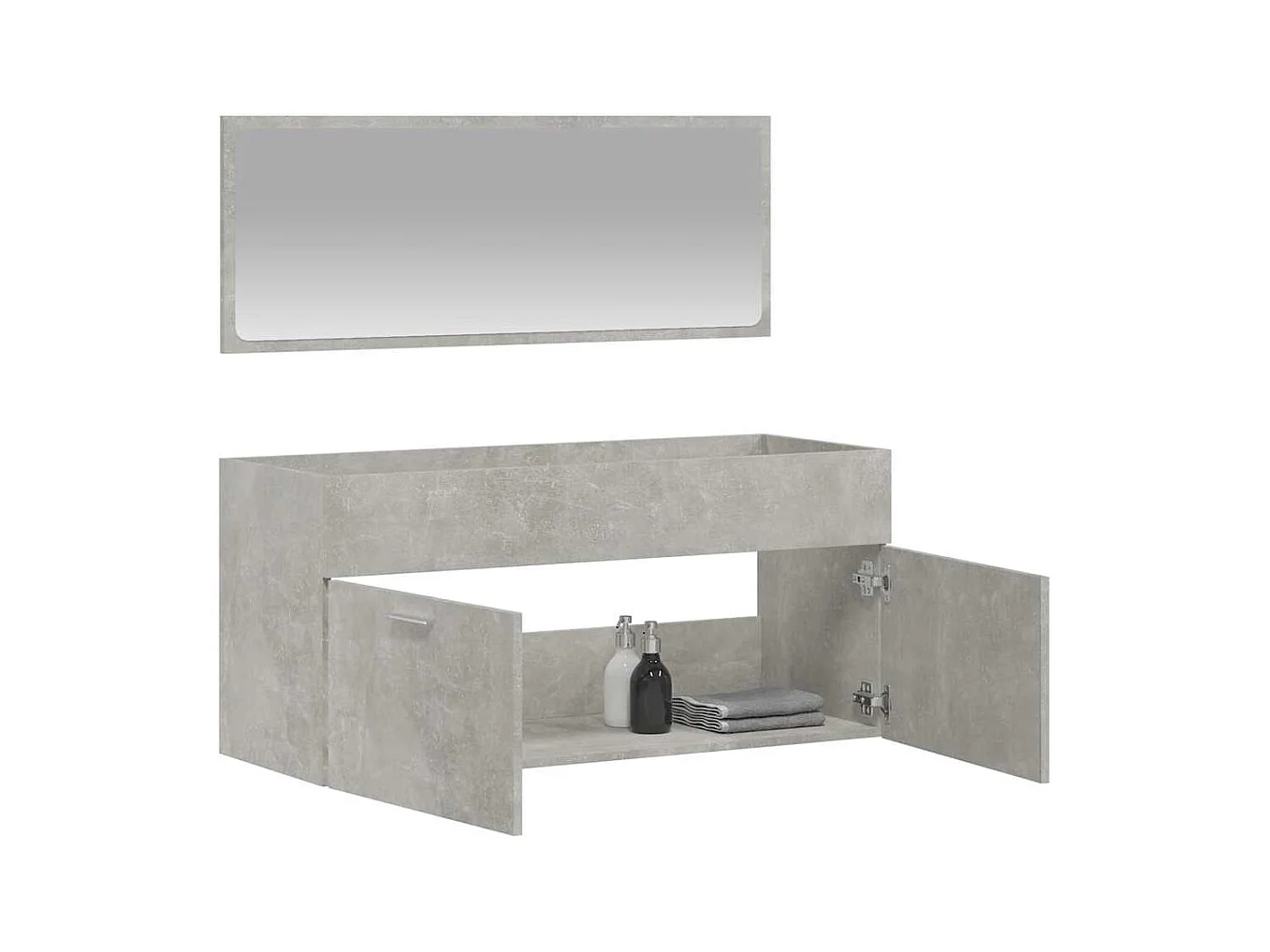 Badkamermeubel met spiegel in betongrijs bewerkt hout