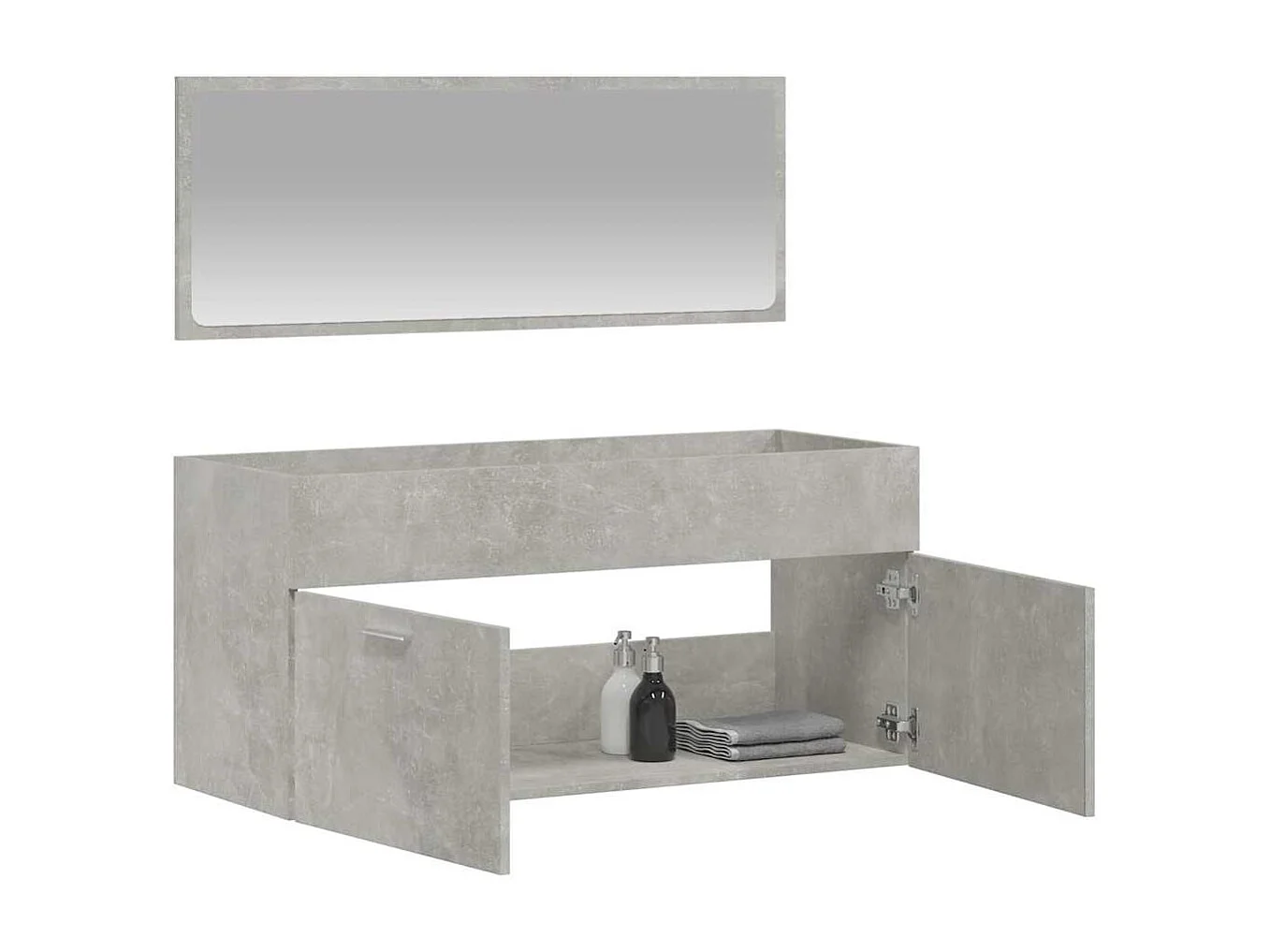 Mobile da bagno con specchio in legno ingegnerizzato grigio cemento