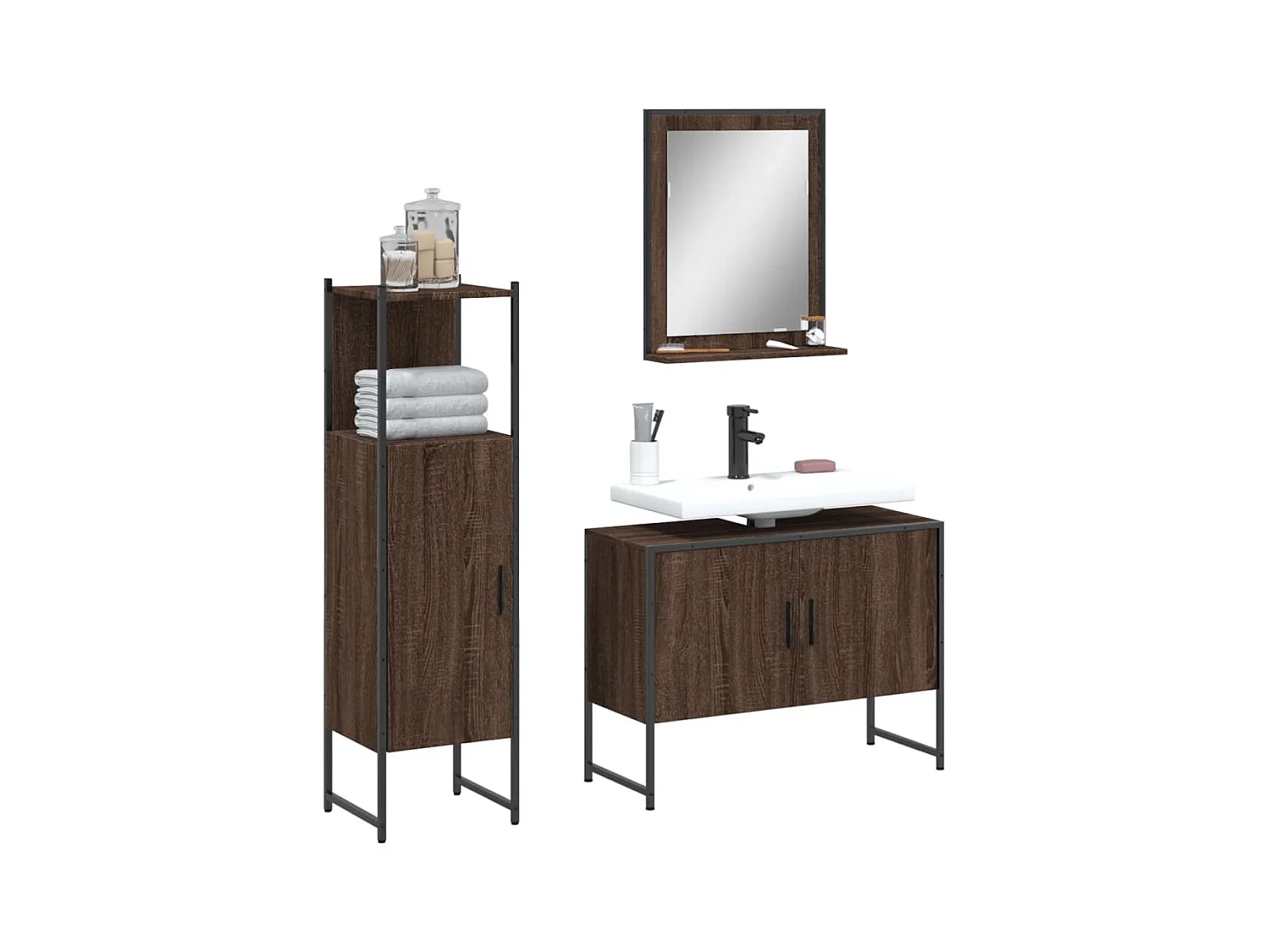 Set di mobili da bagno da 3 pezzi in rovere marrone