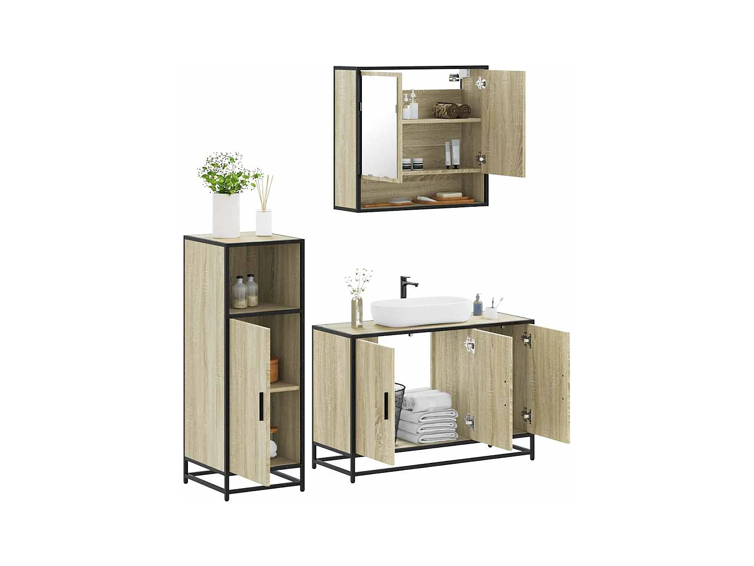 Ensemble de meubles de salle de bain 3 pcs chêne sonoma