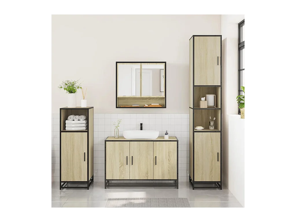 Ensemble de meubles de salle de bain 3 pcs chêne sonoma