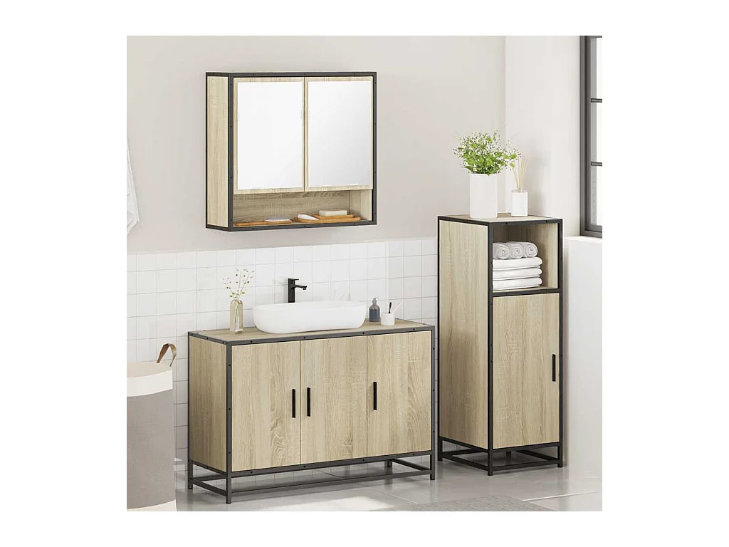 Ensemble de meubles de salle de bain 3 pcs chêne sonoma