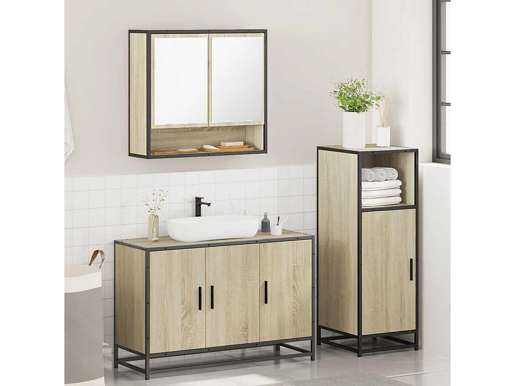 Ensemble de meubles de salle de bain 3 pcs chêne sonoma