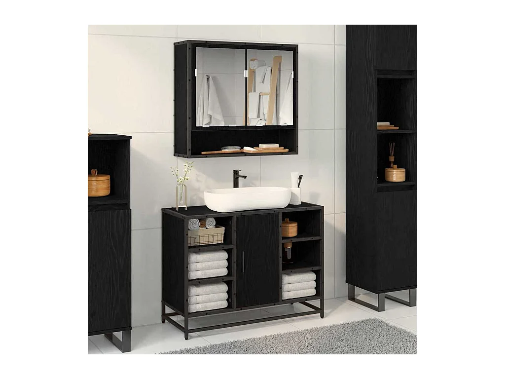 Meuble de Lavabo de Salle de Bain Chêne noir 80 x 33 x 60 cm
