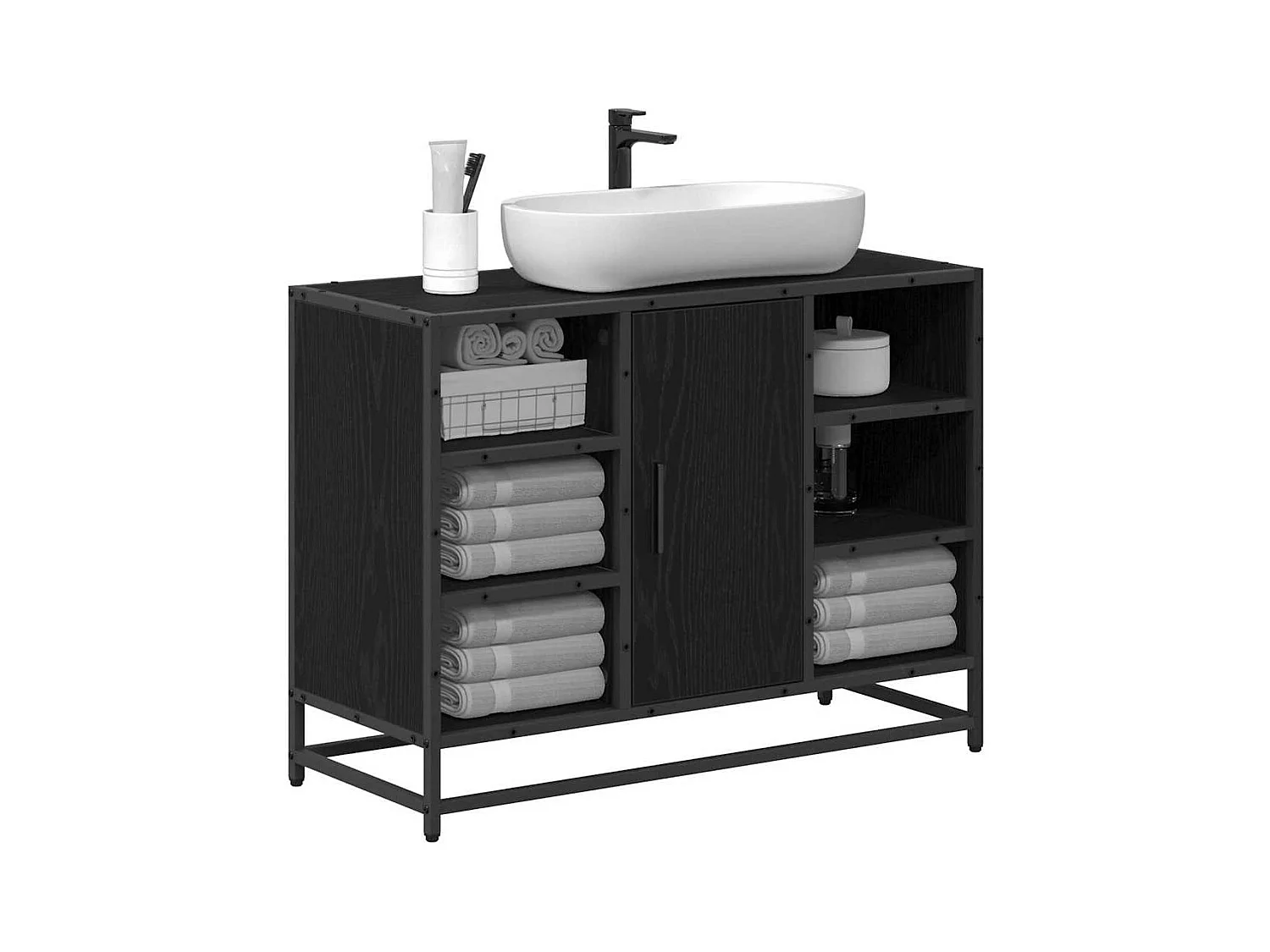 Meuble de Lavabo de Salle de Bain Chêne noir 80 x 33 x 60 cm