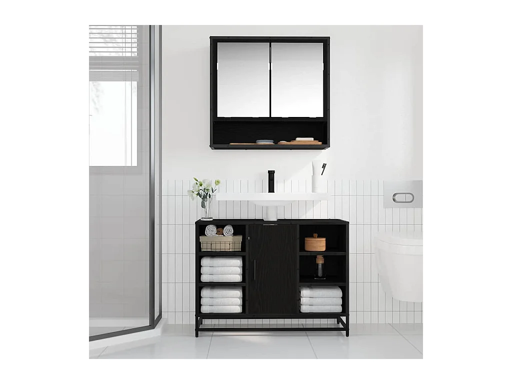 Meuble de Lavabo de Salle de Bain Chêne noir 80 x 33 x 60 cm