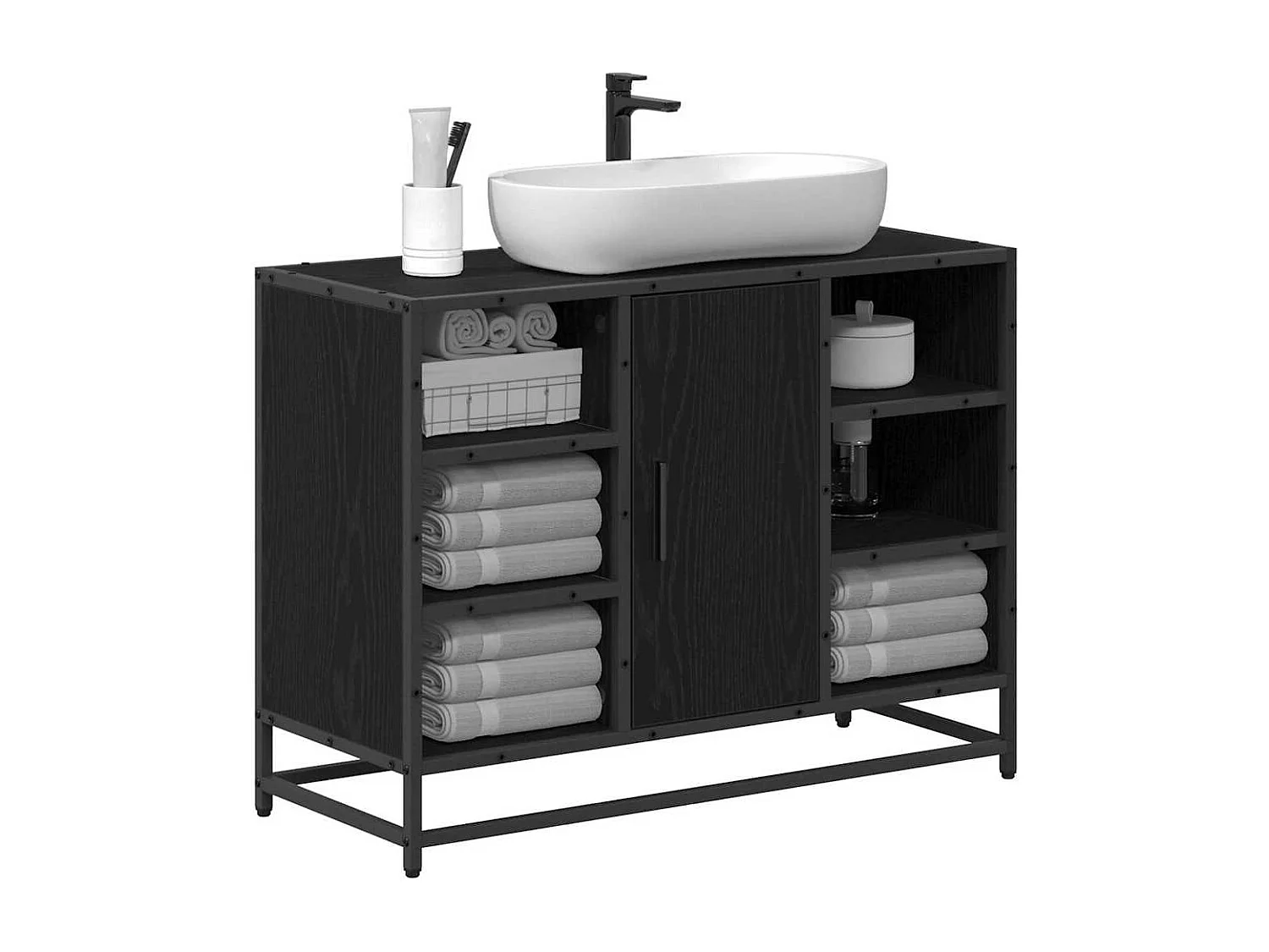 Meuble de Lavabo de Salle de Bain Chêne noir 80 x 33 x 60 cm