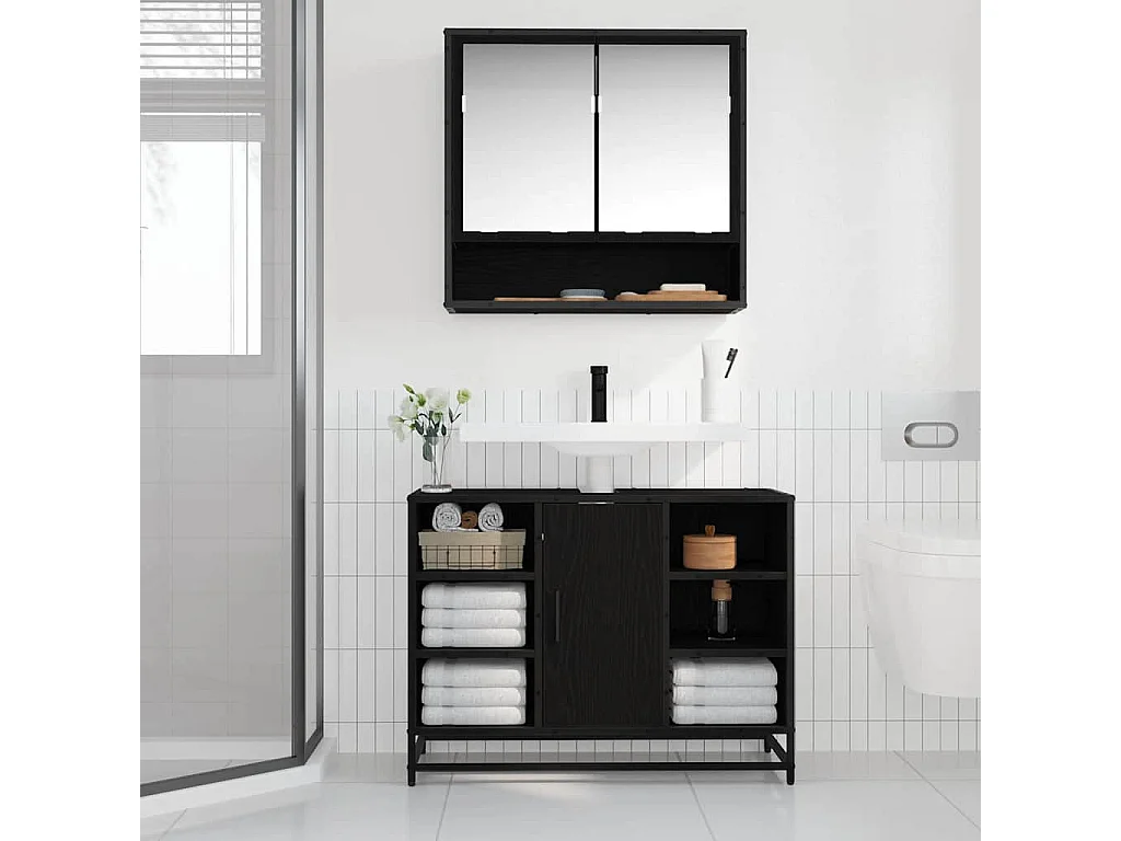 Meuble de Lavabo de Salle de Bain Chêne noir 80 x 33 x 60 cm