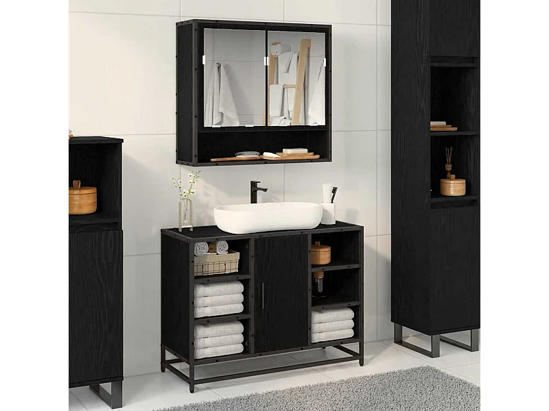 Meuble de Lavabo de Salle de Bain Chêne noir 80 x 33 x 60 cm