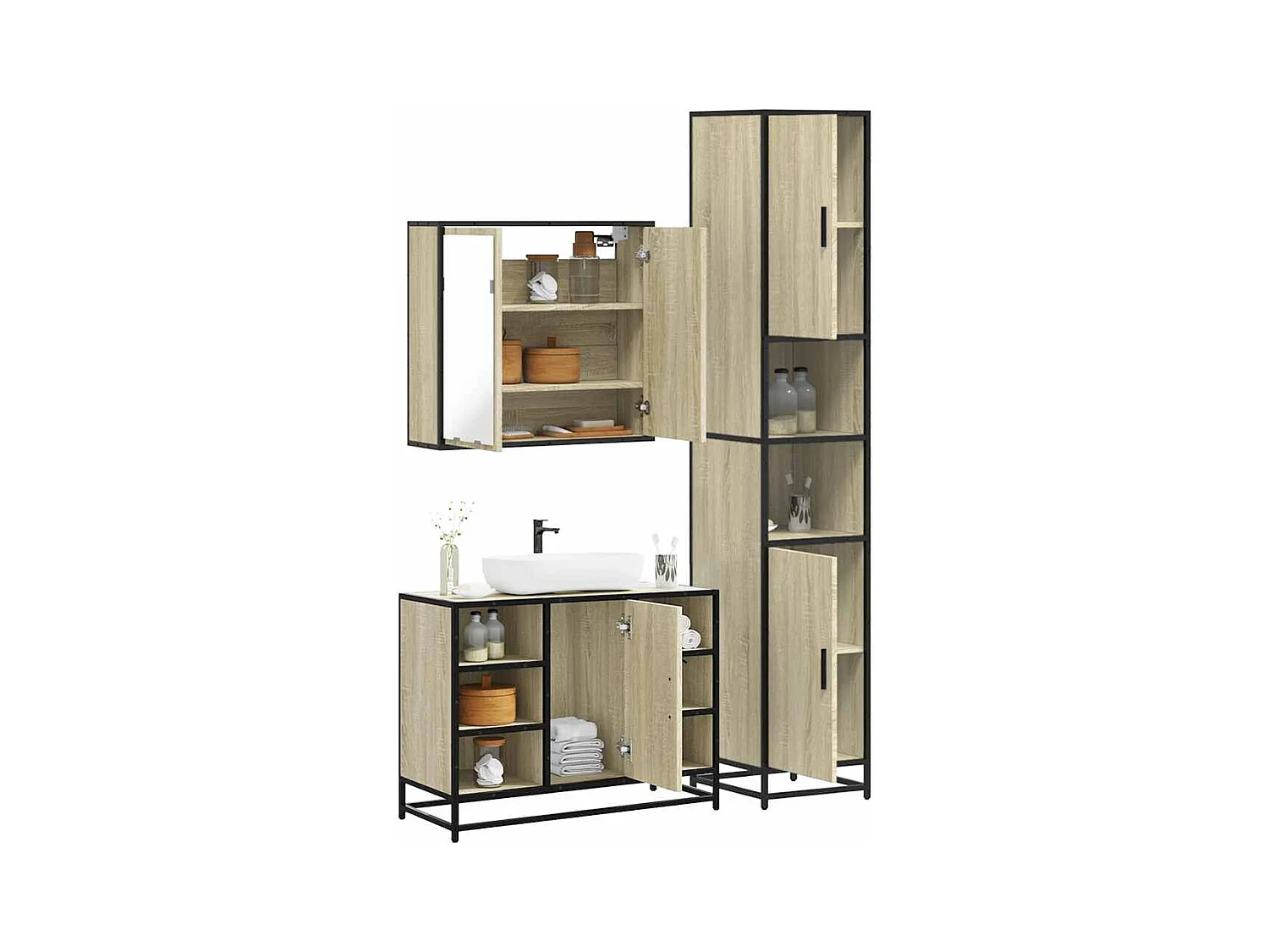 Set di mobili da bagno 3 pezzi in rovere Sonoma