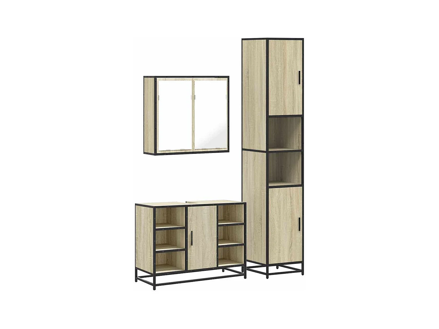 Set di mobili da bagno 3 pezzi in rovere Sonoma