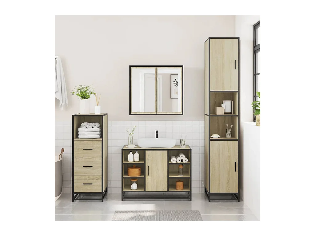 Set di mobili da bagno 3 pezzi in rovere Sonoma