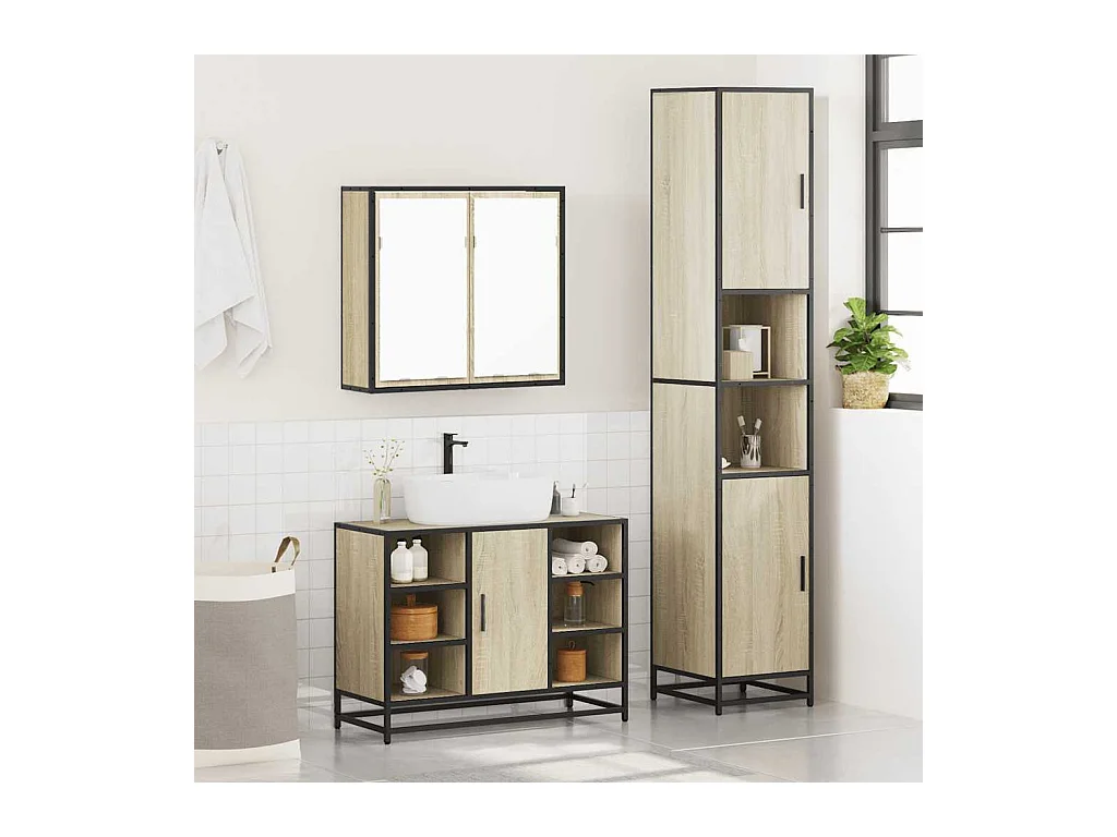 Set di mobili da bagno 3 pezzi in rovere Sonoma