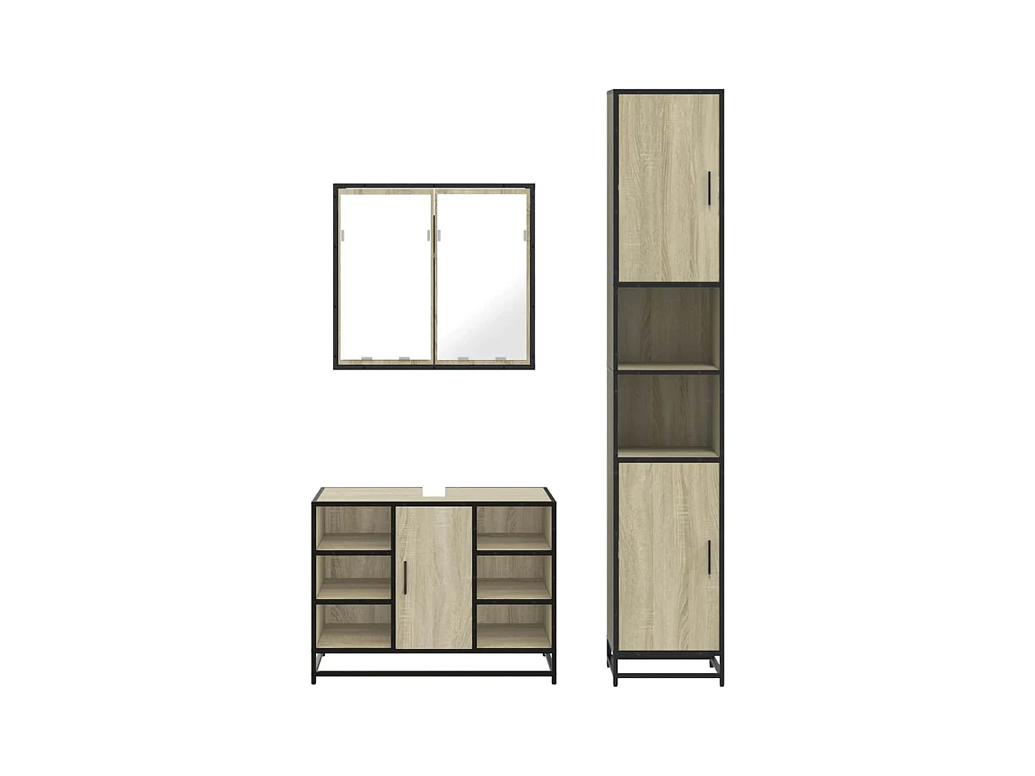 Set di mobili da bagno 3 pezzi in rovere Sonoma