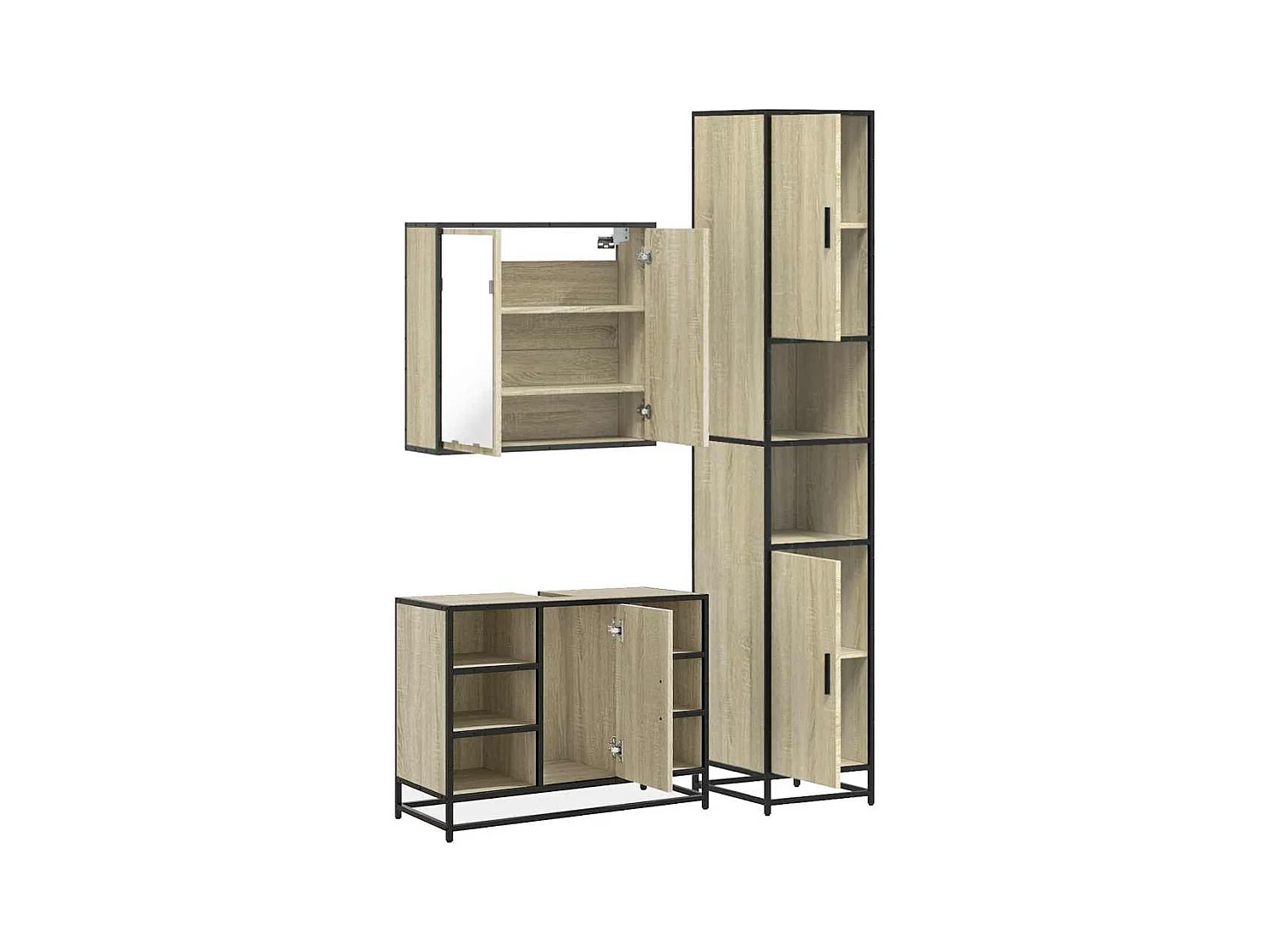 Set di mobili da bagno 3 pezzi in rovere Sonoma