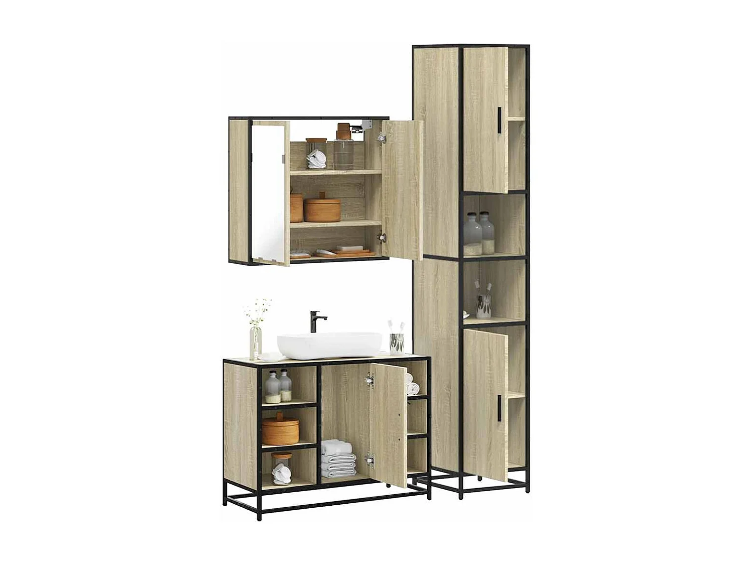 Ensemble de meubles de salle de bain 3 pcs chêne sonoma