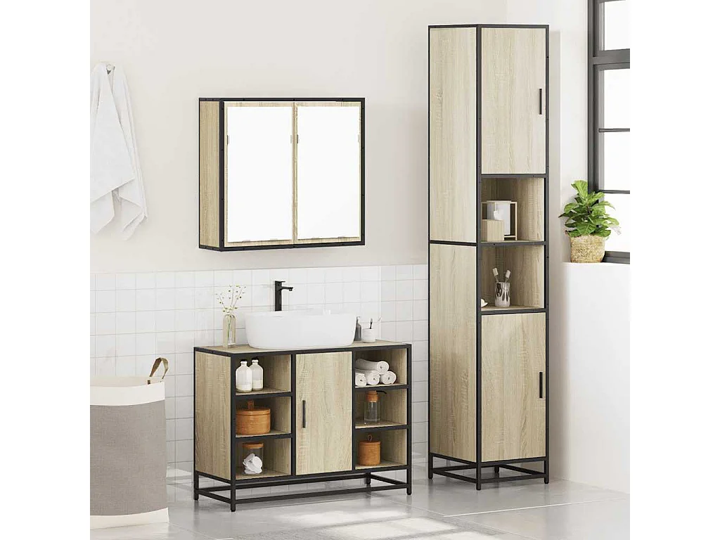 Ensemble de meubles de salle de bain 3 pcs chêne sonoma