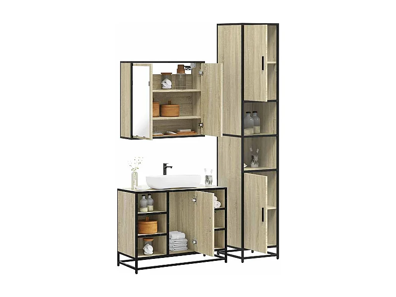 Ensemble de meubles de salle de bain 3 pcs chêne sonoma