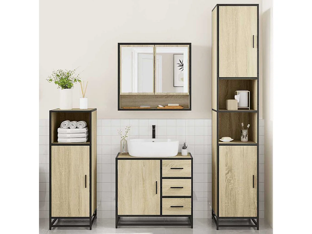Ensemble de meubles de salle de bain 4 pcs chêne sonoma