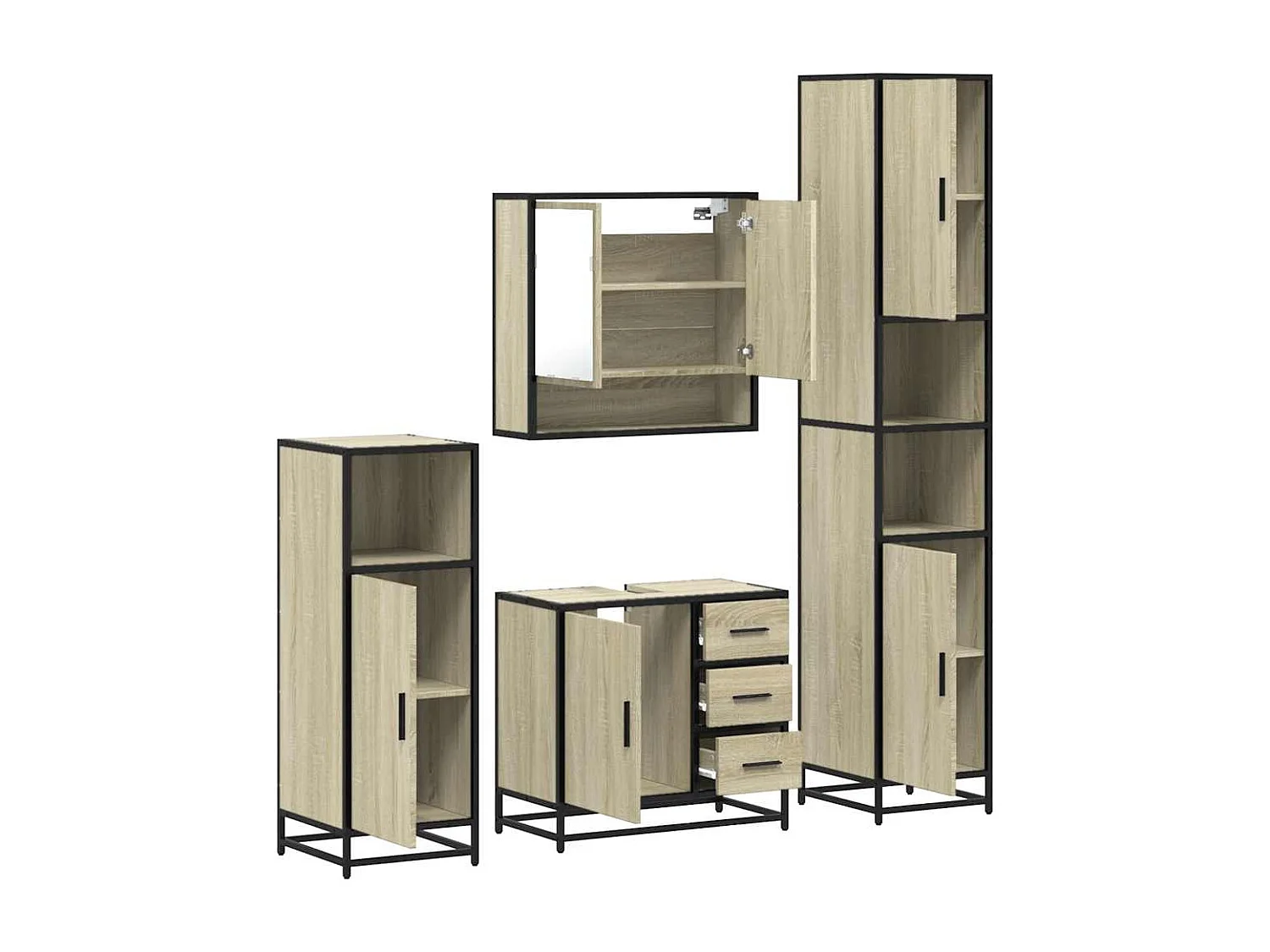 Ensemble de meubles de salle de bain 4 pcs chêne sonoma