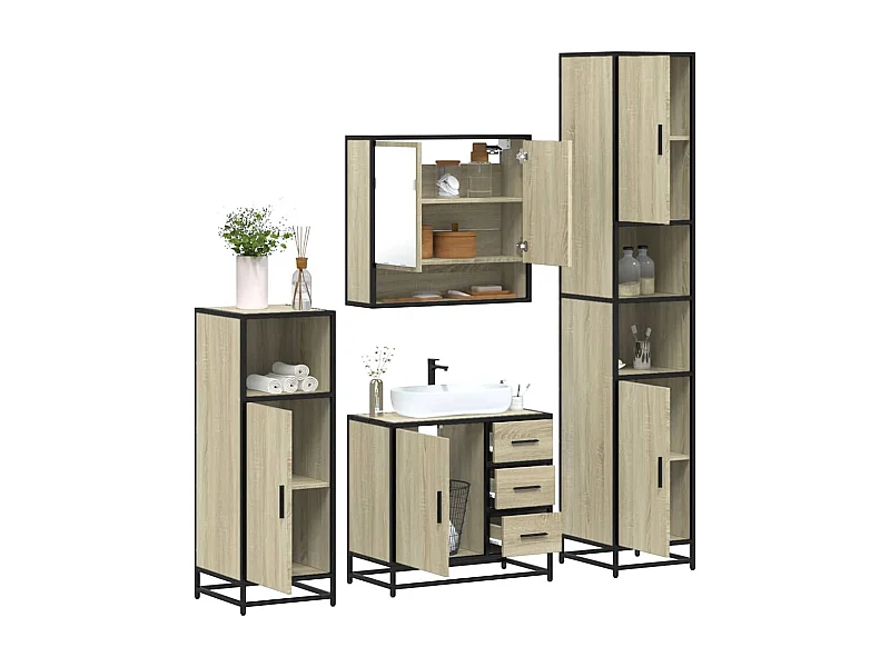 Ensemble de meubles de salle de bain 4 pcs chêne sonoma