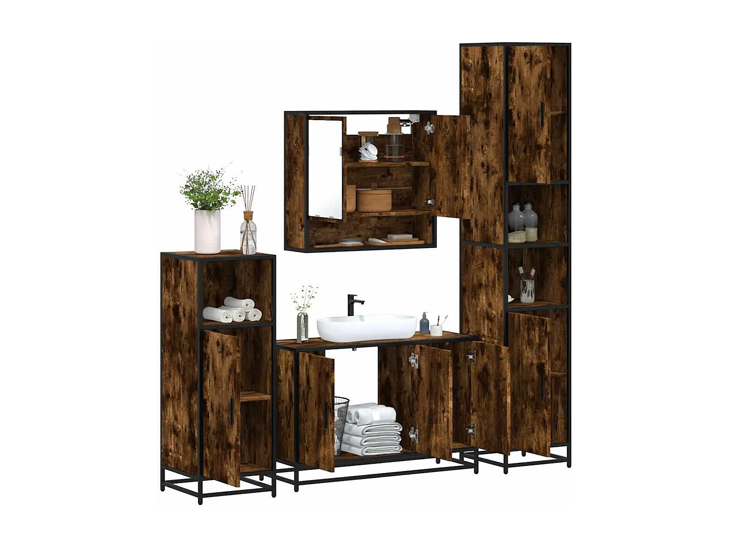 Ensemble meubles salle de bain 4 pcs chêne fumé bois ingénierie