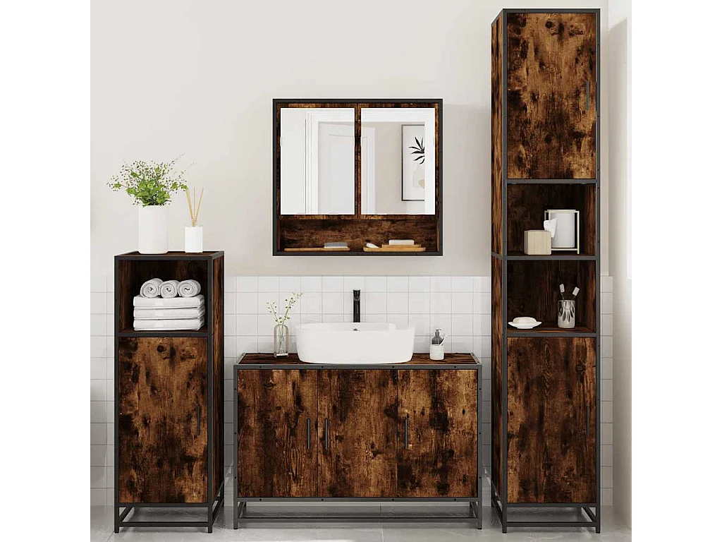 Ensemble meubles salle de bain 4 pcs chêne fumé bois ingénierie