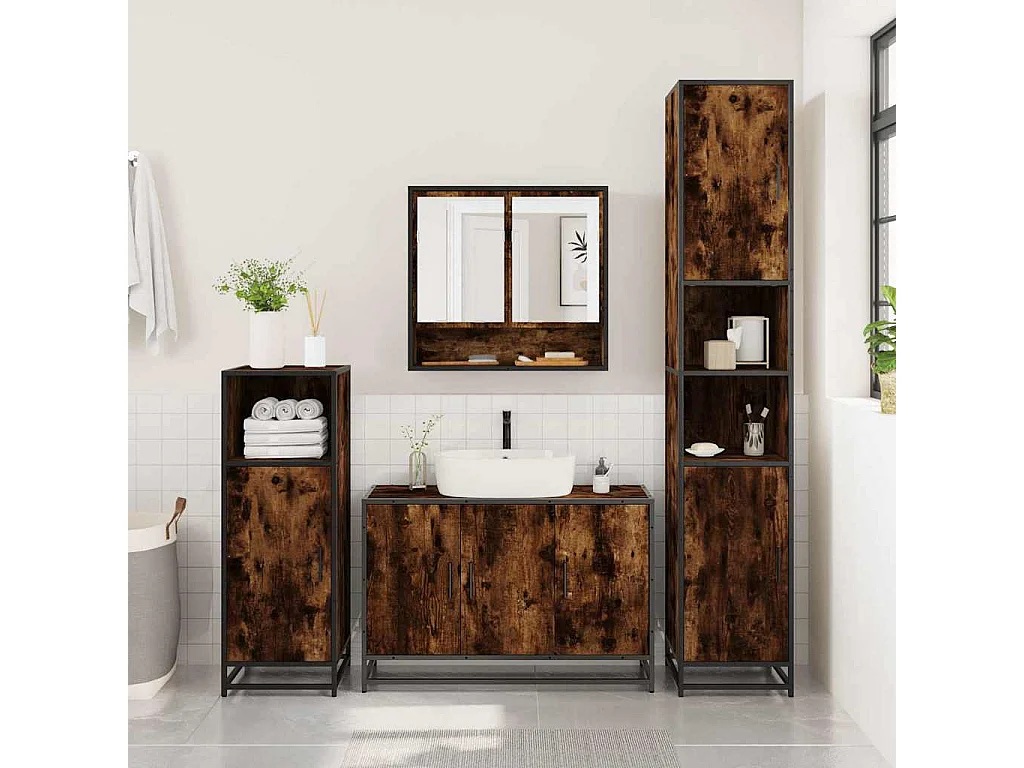 Ensemble meubles salle de bain 4 pcs chêne fumé bois ingénierie