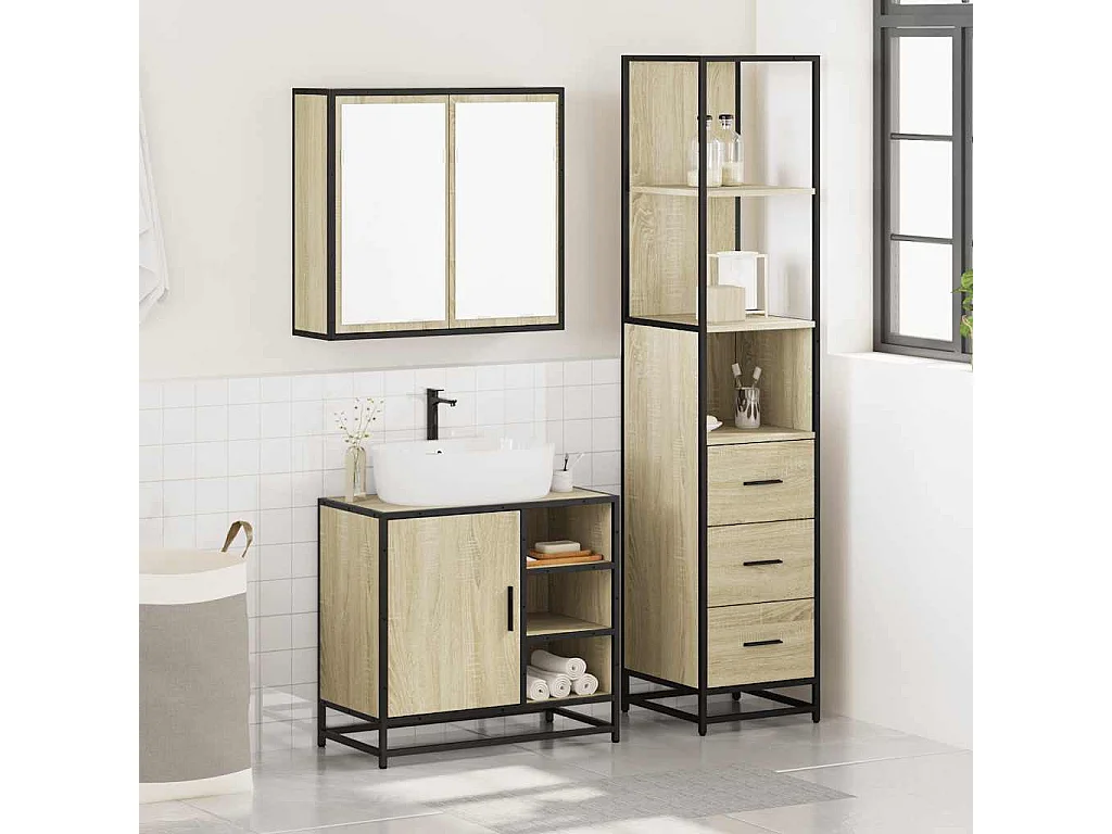Ensemble de meubles de salle de bain 3 pcs chêne sonoma