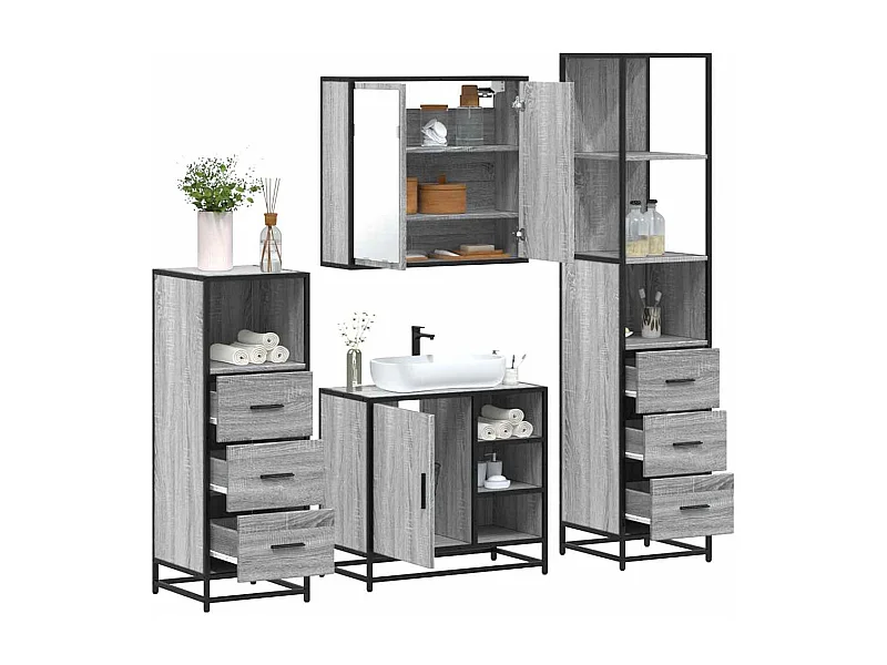 4-delige badkamermeubelset Sonoma grijs