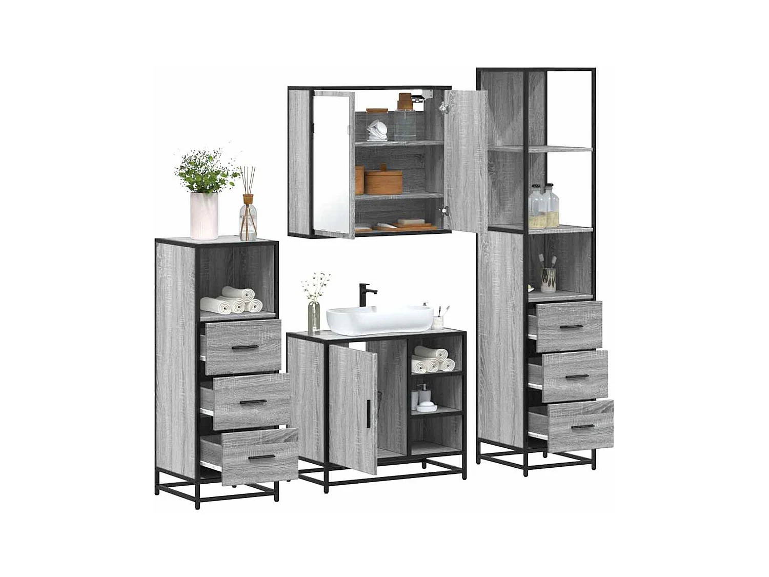 Ensemble de meubles de salle de bain 4 pcs sonoma gris