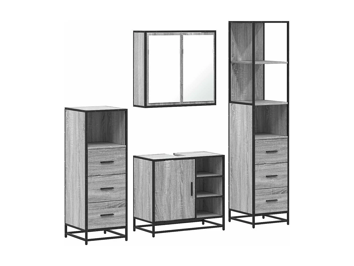 Set di mobili da bagno 4 pezzi grigio Sonoma