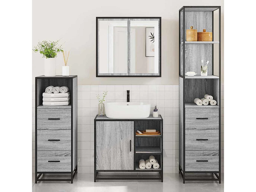Set di mobili da bagno 4 pezzi grigio Sonoma
