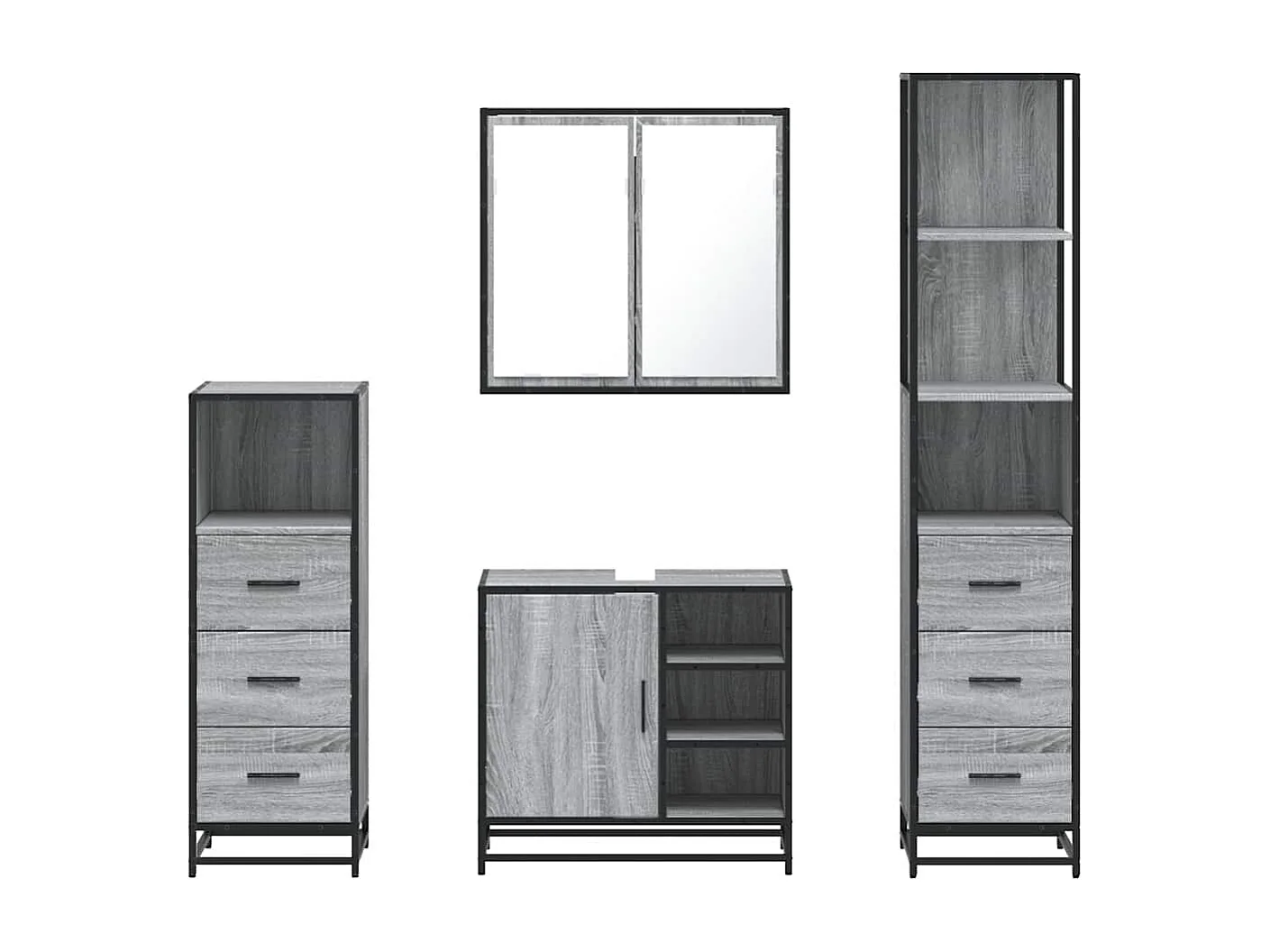 Set di mobili da bagno 4 pezzi grigio Sonoma