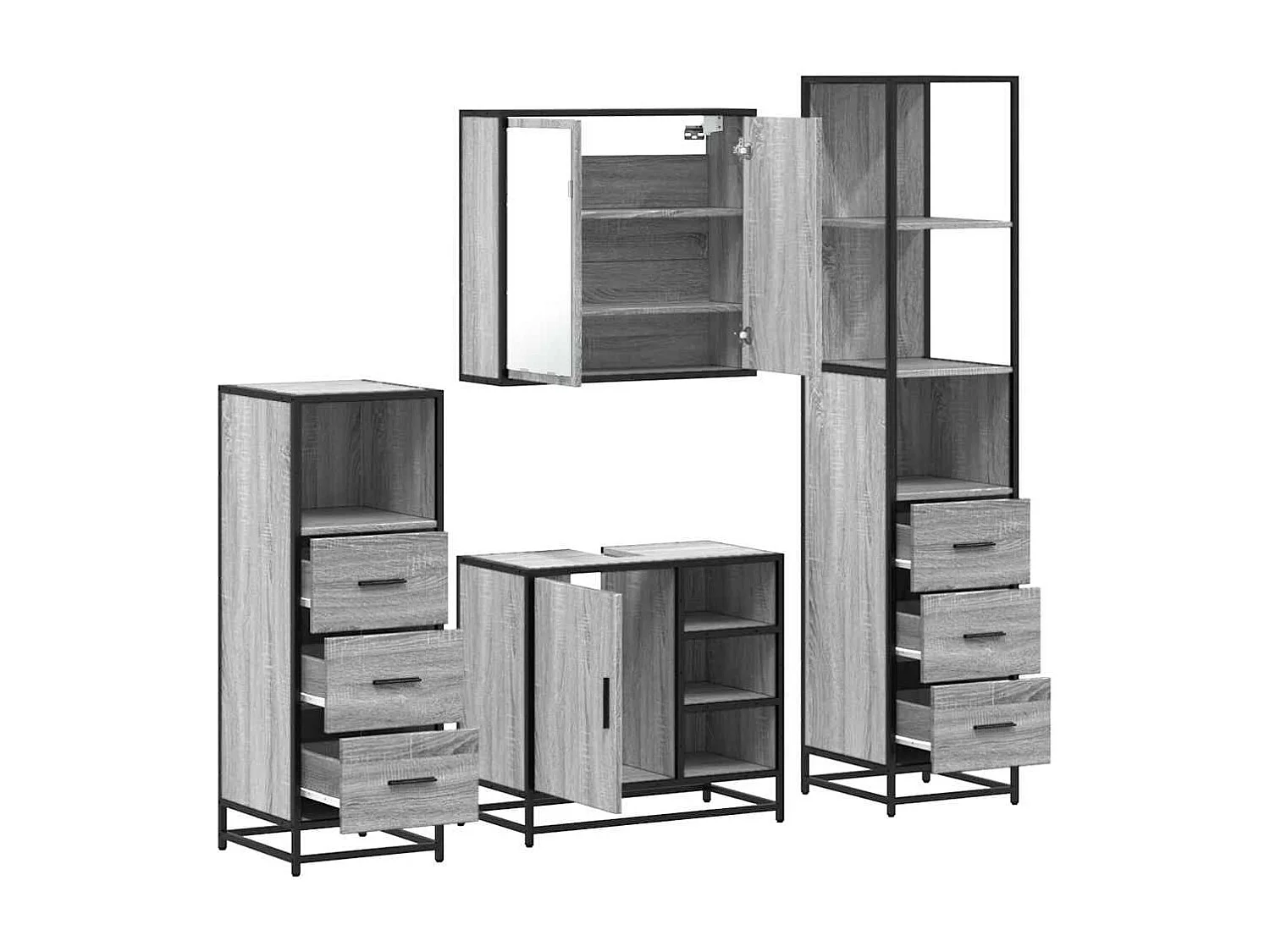 Set di mobili da bagno 4 pezzi grigio Sonoma