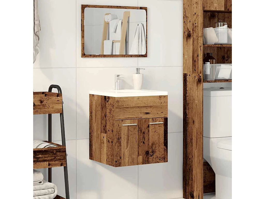 Badkamer wastafelkast oud hout bewerkt hout