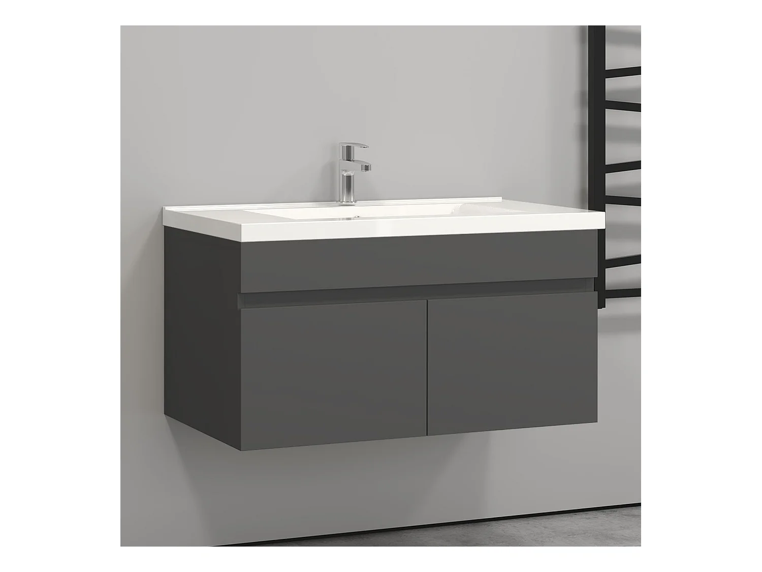 AICA Ensemble meuble Salle de Bain avec portes + vasque céramique, L x W x H: 79,5x45x40cm， Anthracite Mat