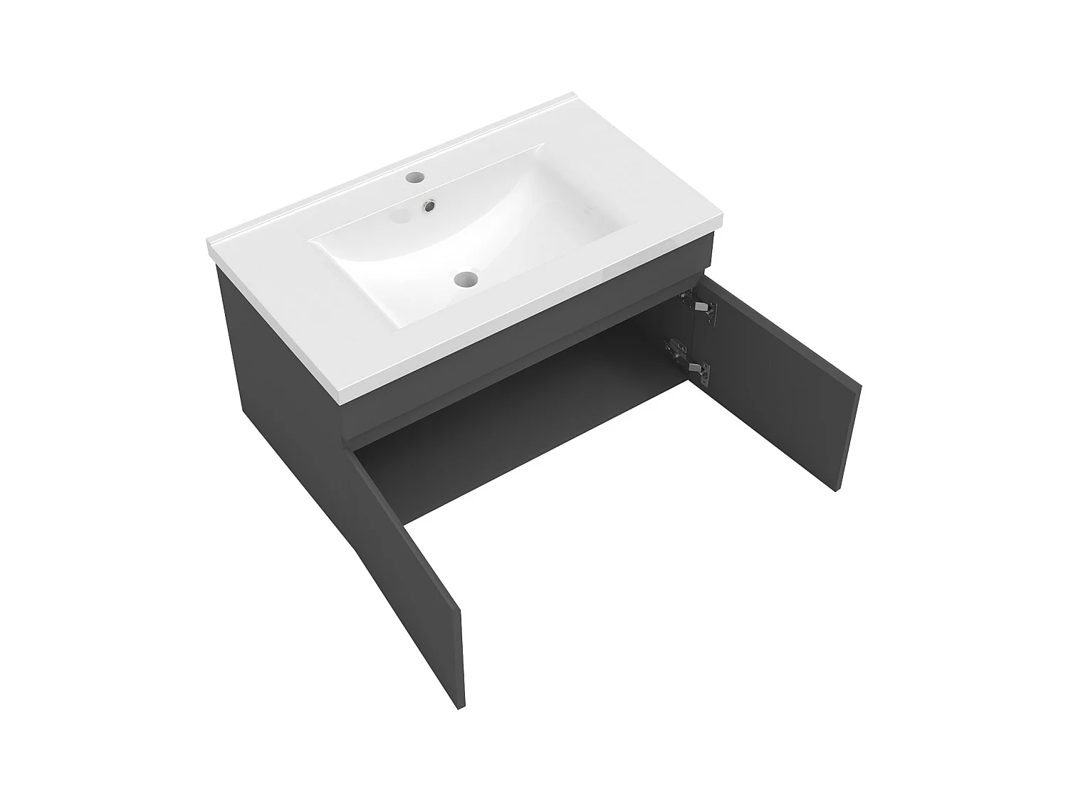 AICA Ensemble meuble Salle de Bain avec portes + vasque céramique, L x W x H: 79,5x45x40cm， Anthracite Mat