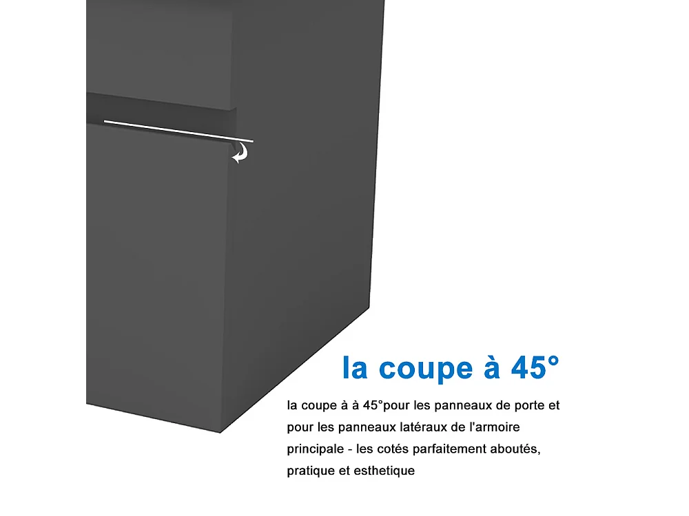 AICA Ensemble meuble Salle de Bain avec portes + vasque céramique, L x W x H: 79,5x45x40cm， Anthracite Mat