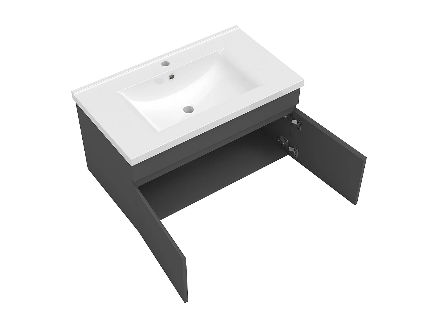 AICA Ensemble meuble Salle de Bain avec portes + vasque céramique, L x W x H: 79,5x45x40cm， Anthracite Mat
