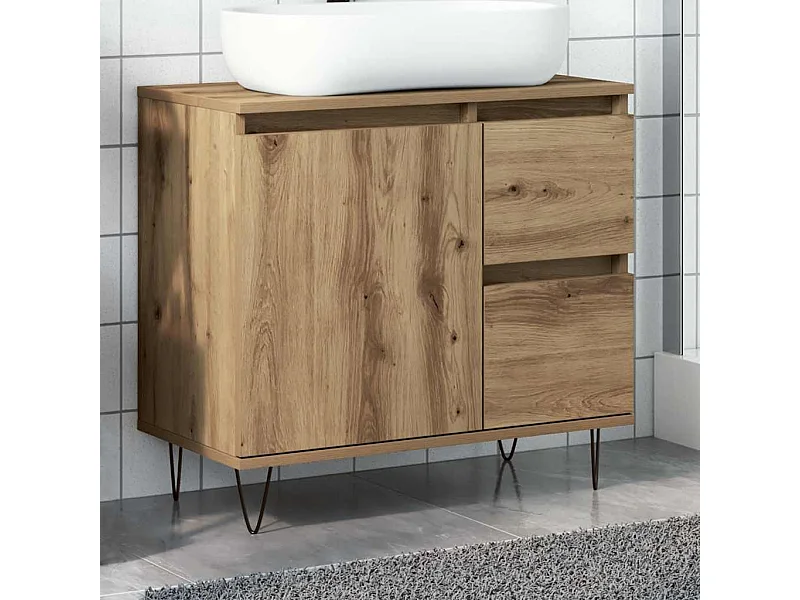 Badkamer wastafelkast handgemaakt eiken 65x33x60 cm