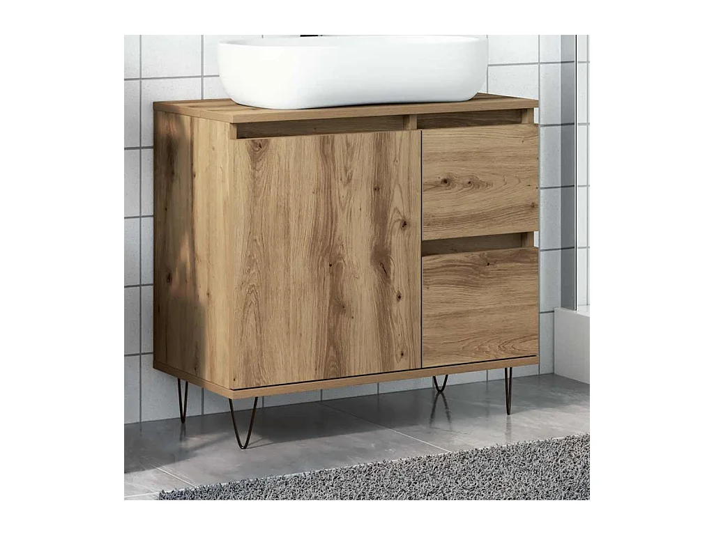 Badkamer wastafelkast handgemaakt eiken 65x33x60 cm