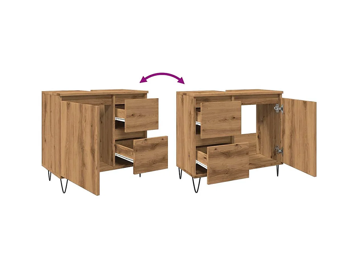 Badkamer wastafelkast handgemaakt eiken 65x33x60 cm