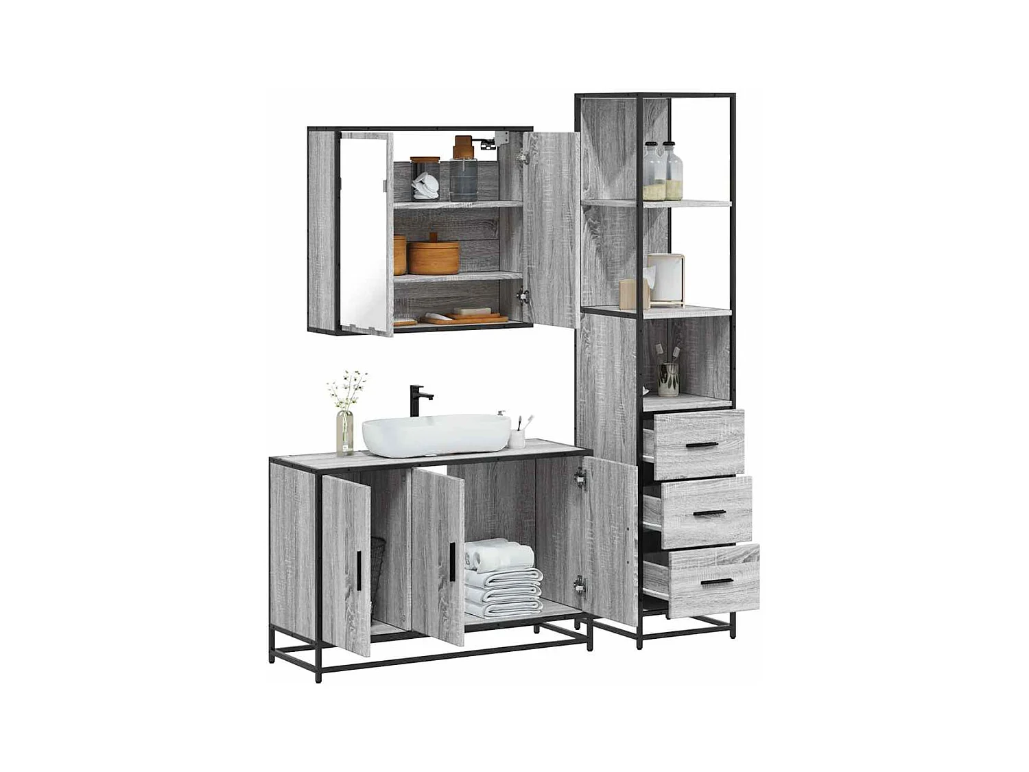 Ensemble de meubles de salle de bain 3 pcs Sonoma gris