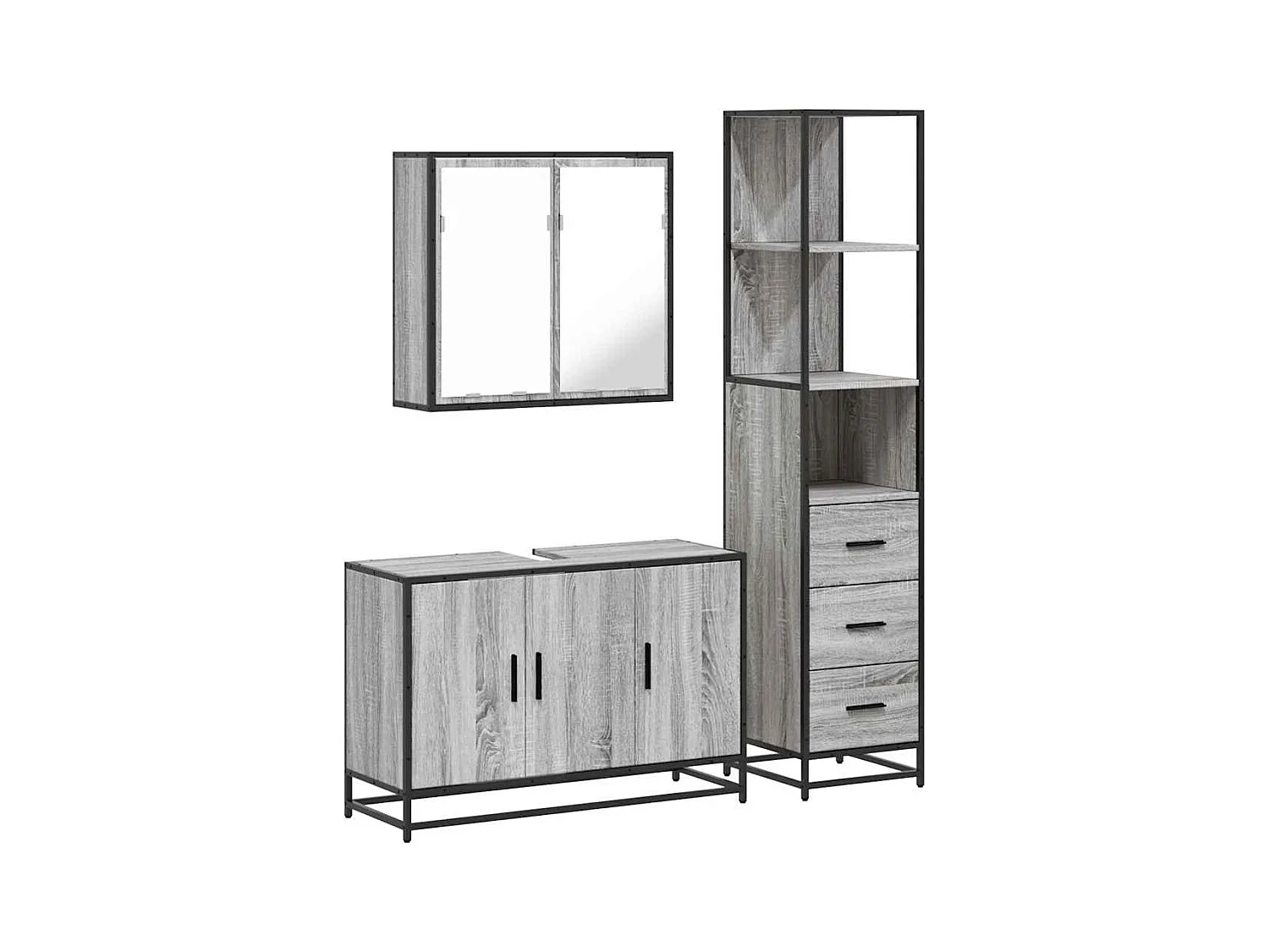 Ensemble de meubles de salle de bain 3 pcs Sonoma gris