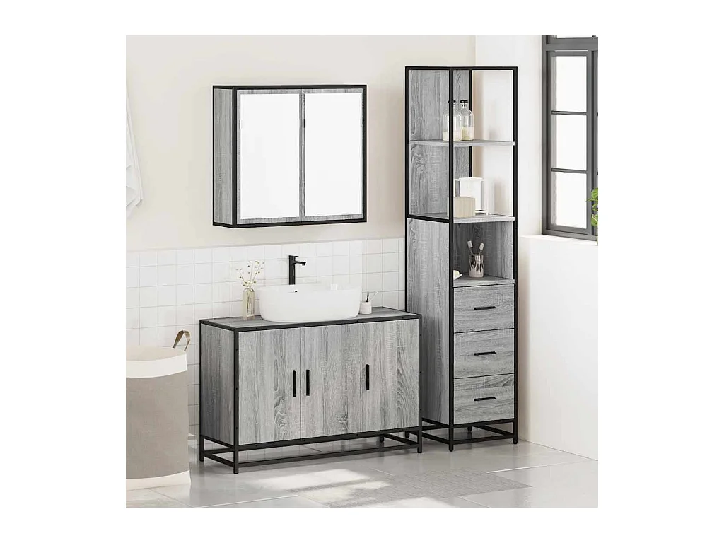 Ensemble de meubles de salle de bain 3 pcs Sonoma gris