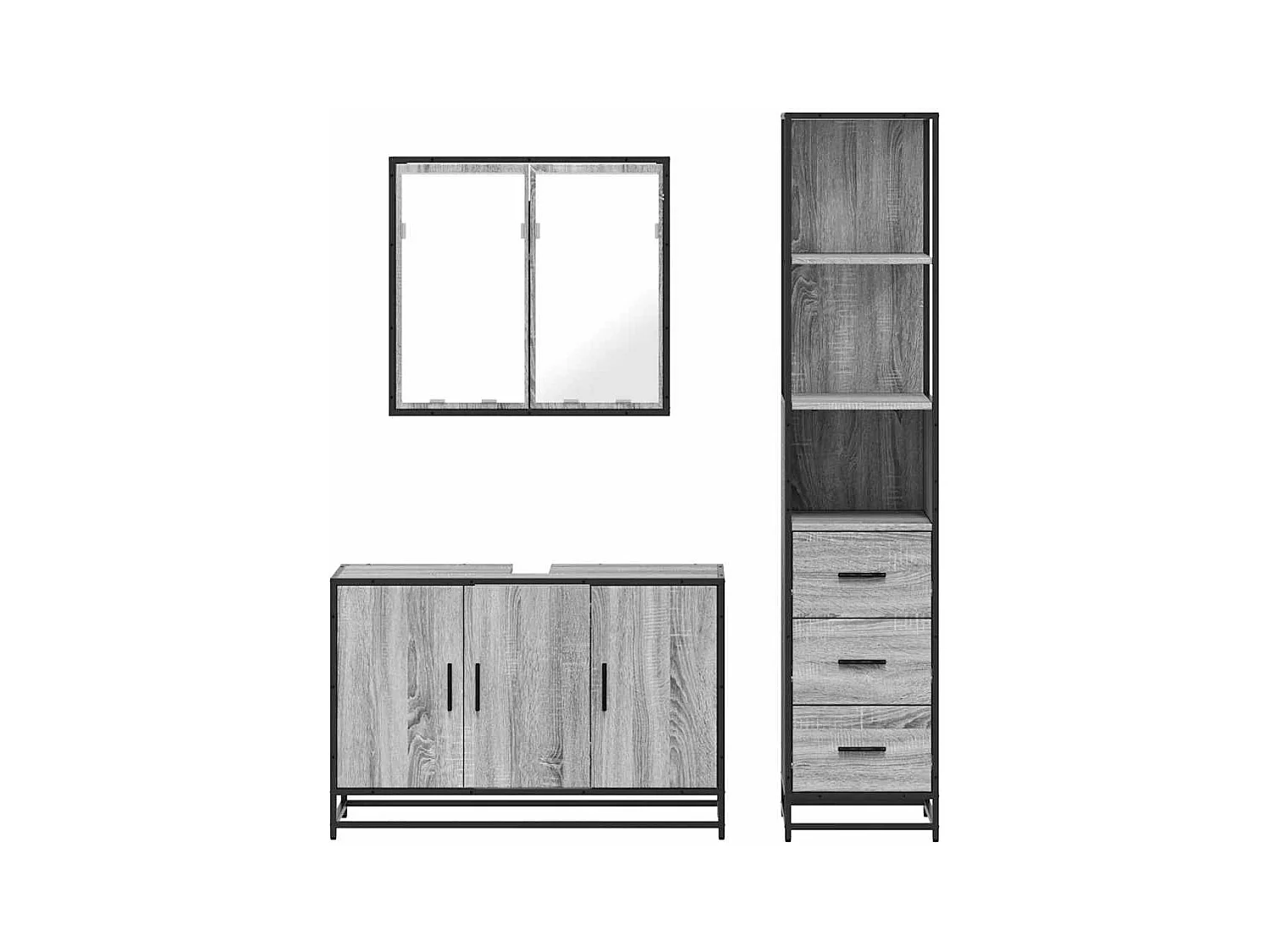 Ensemble de meubles de salle de bain 3 pcs Sonoma gris