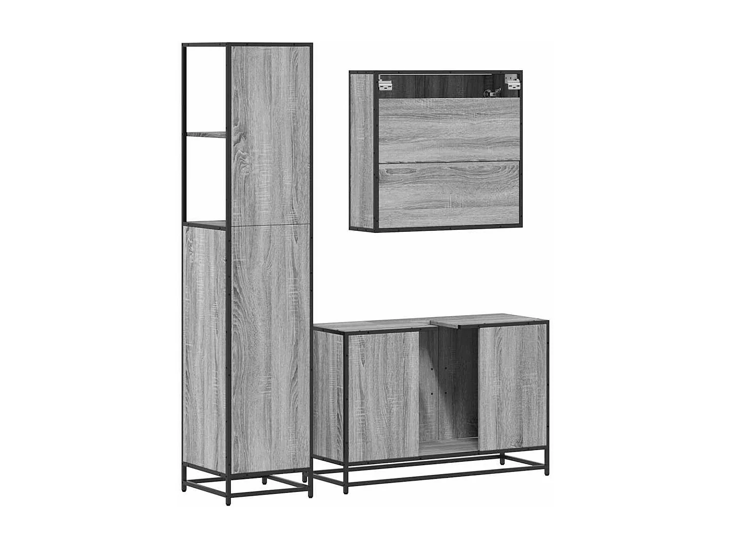 Ensemble de meubles de salle de bain 3 pcs Sonoma gris