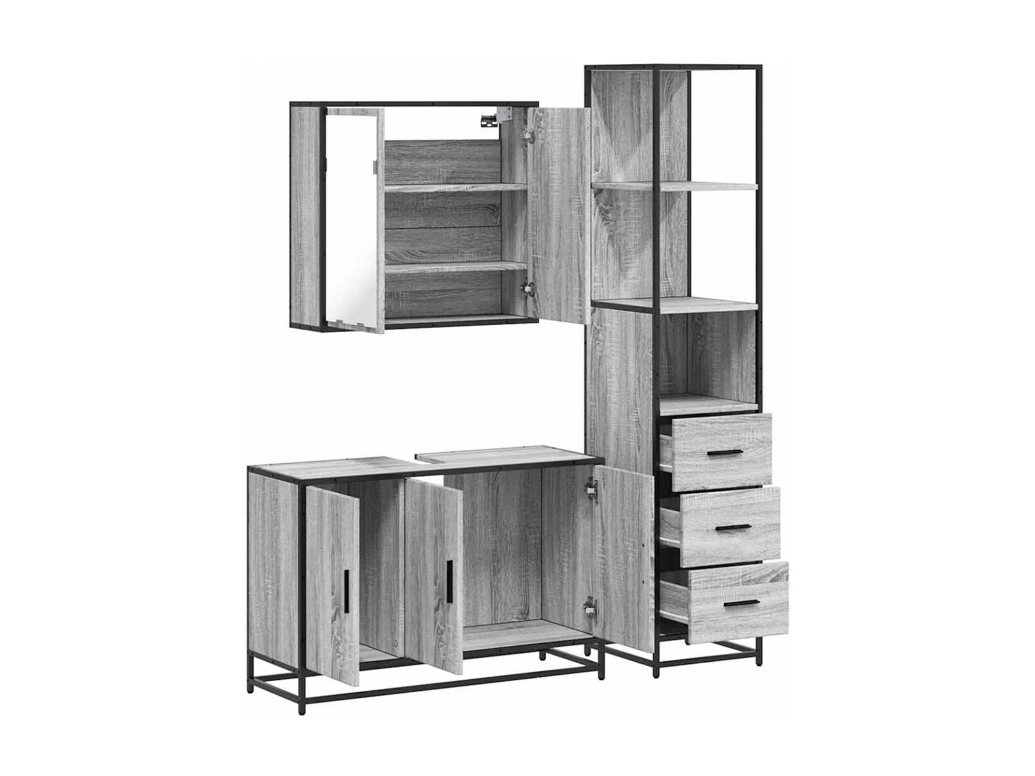 Ensemble de meubles de salle de bain 3 pcs Sonoma gris